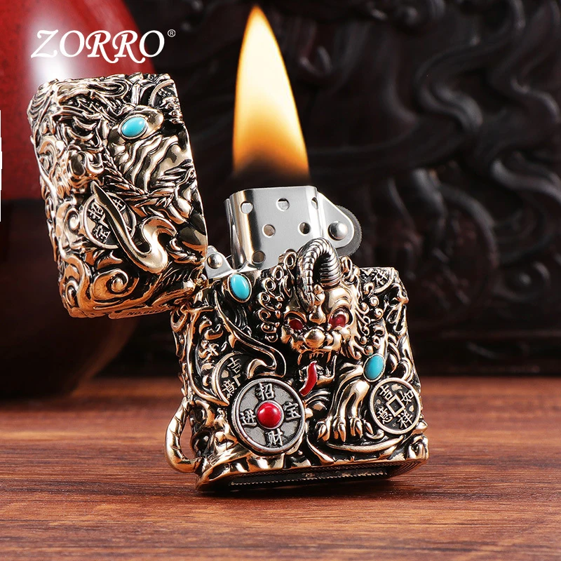 

Zorro Heavy Armor Kerosine Lighter, Pixiu Divine Beast 3D Relief Windproof Lighter, Cigarette Accessories, Men's Gift