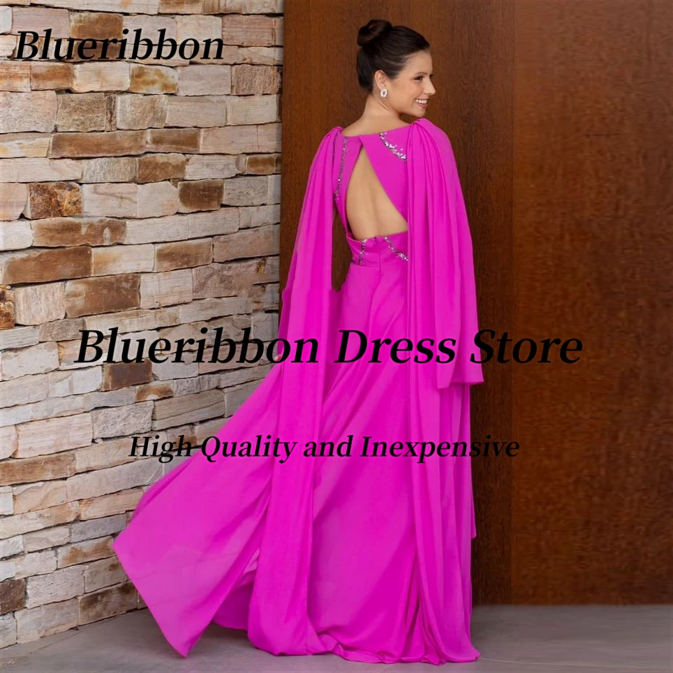 Blueribbon Evening Dresses V Neck Beaded Flutter Sleeves Wedding Party Mother of the Groom Wear Long Prom Gowns