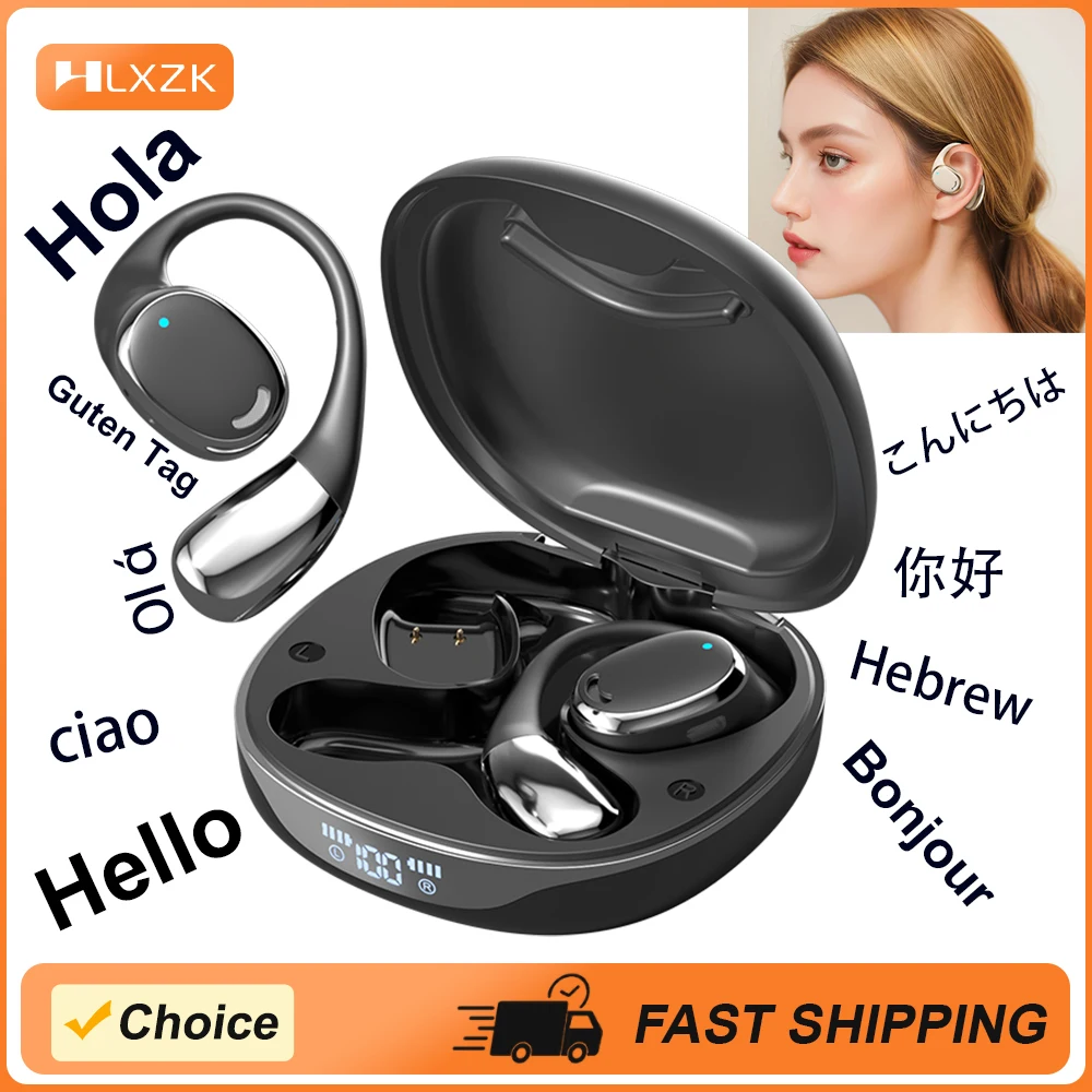 AI Translator Headphones 144 Languages Real-Time Two-Way Translation Bluetooth Earbuds noise cancelling for Travel & Business