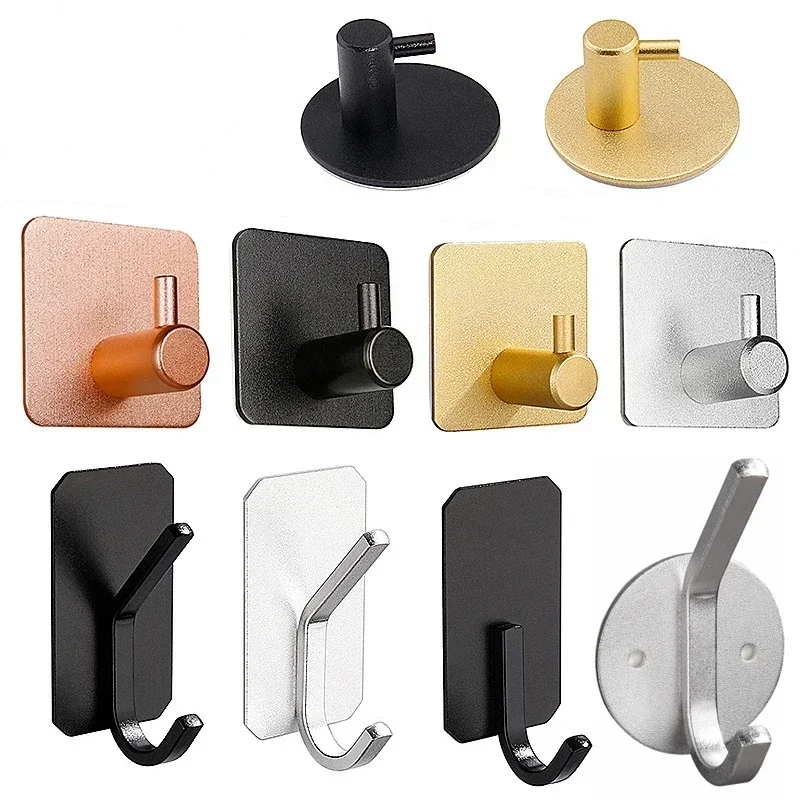 Adhesive Wall Hooks Hanging Mounted Door Key Cloth Coat Bathroom Robe Hanger Kitchen Hardware Rack Shelf Bag Hook Organizer