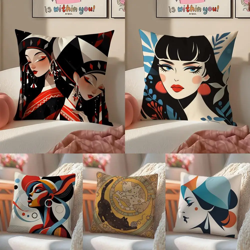 Illustration of diagonal square art Pillow Case Double-Sided Plush Sofa Cushion Covers Organic Breathable Invisible Zipper