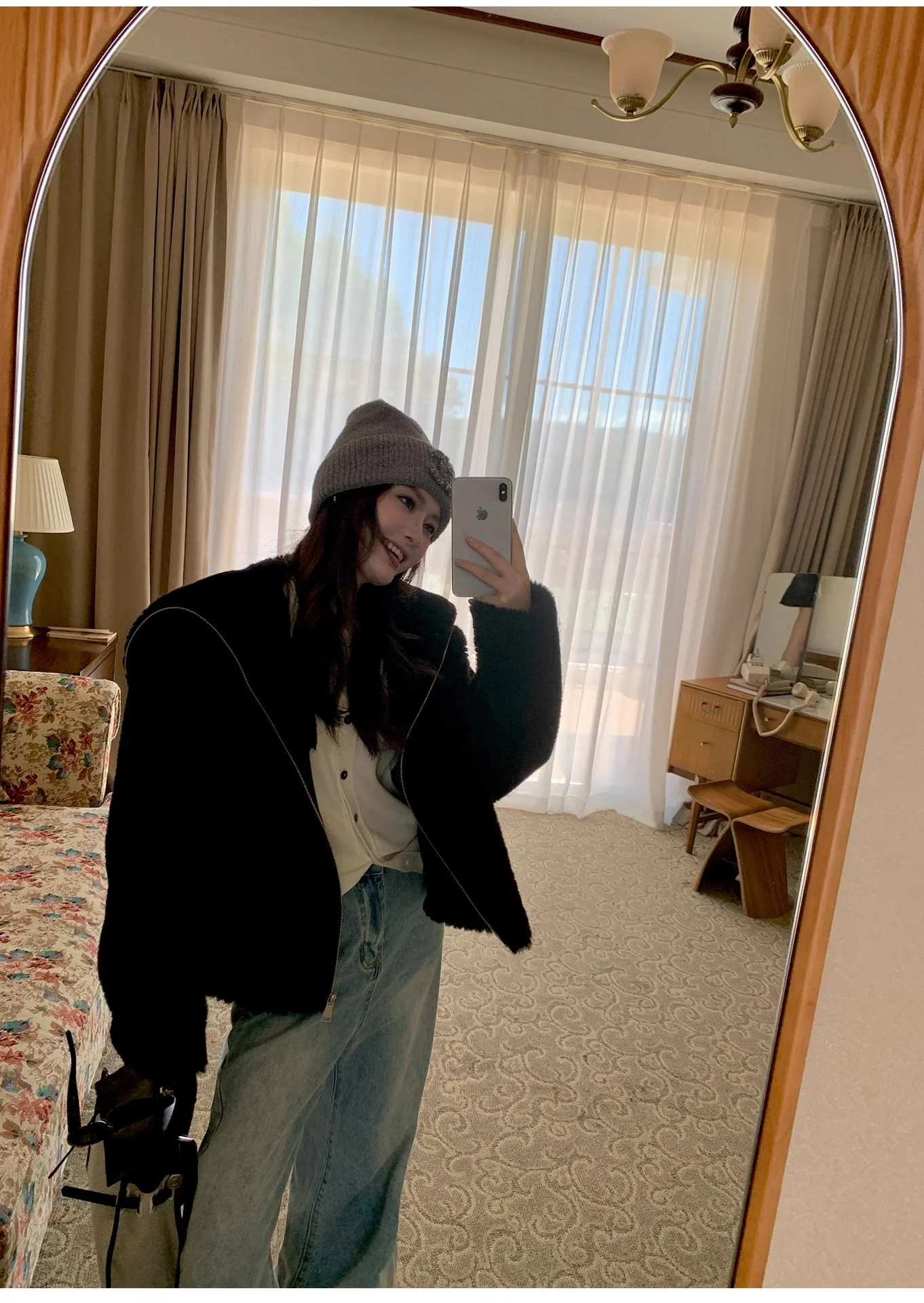 100 معطف فرو خروف بياقة كحلي من الصوف للنساء 2025 سترة شتوية لقص الأغنام سميكة ودافئة #2