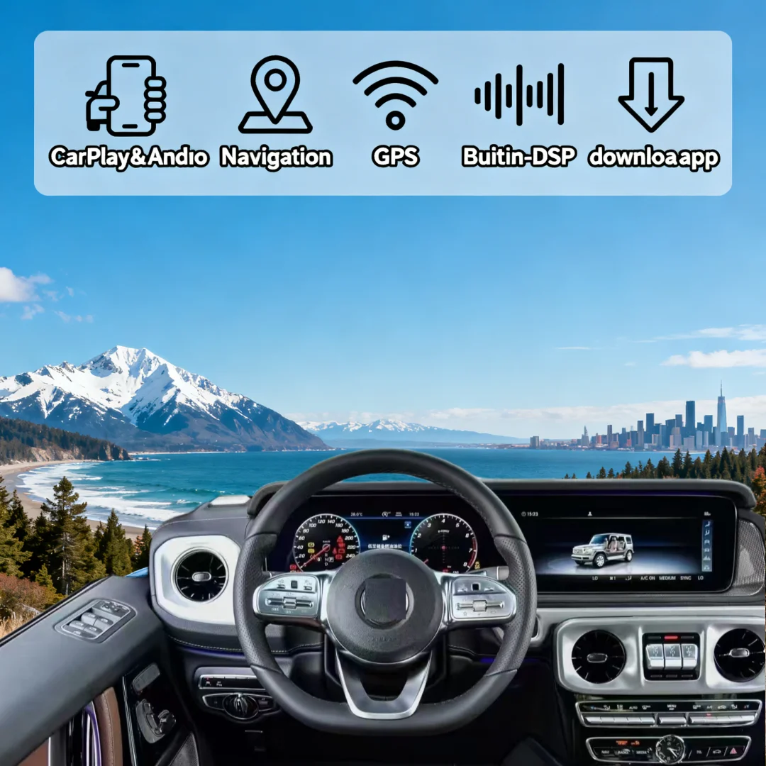 

12,3-дюймовое двухэкранные автомобильное радио на Android 13 с левым рулем для Mercedes-Benz G-Class 2018-2025, мультимедийный плеер CarPlay, GPS-навигация, DSP