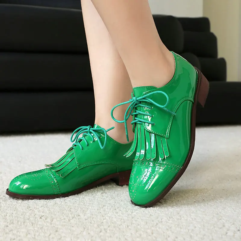 براءة اختراع بو الجلود الوردي الأخضر الأحمر الدانتيل متابعة عبر تعادل النساء مضخات مربع منخفضة الكعب النساء تصليحه أحذية أوكسفورد الأحذية مع شرابات #1