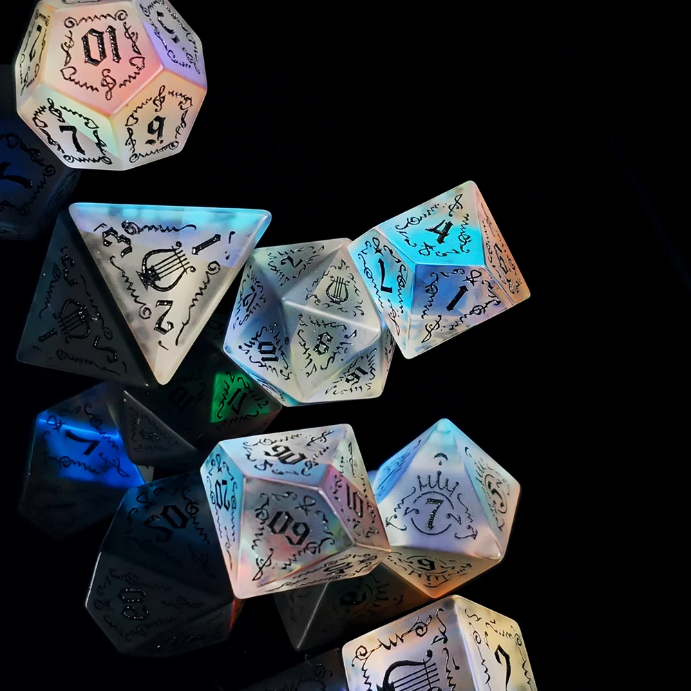 7Pcs/set Polyhedral Gemstone Dice Set Beautiful Color Dice Set Dungeons and Dragons Dice Set DND RPG MTG Board Games Dice Set