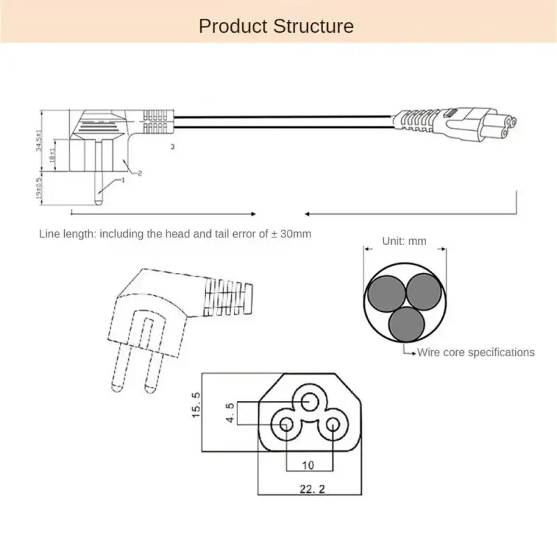 VDE Three Core European Standard Power Cord With Clover Connector For Computer And Laptop