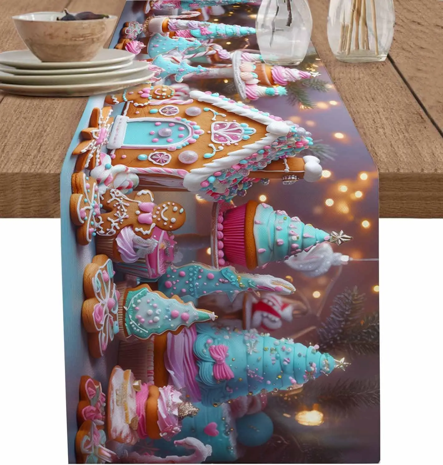 

Рождественский конфетный замок, шары, льняная дорожка для стола, декор для праздничного стола, зимняя рождественская дорожка для кухонного обеденного стола, рождественские украшения