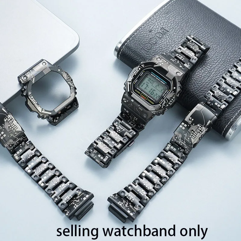 DIY watch strap and case for Casio modification DW5600 GWM5610 small square circuit board titanium alloy watch strap set