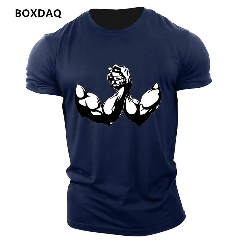 Muscle Arm Wrestling Sports Men's T-Shirts Summer Short Sleeve 3D Printing Gym Workout Sporty Casual Tops 6XL Plus Size Tee