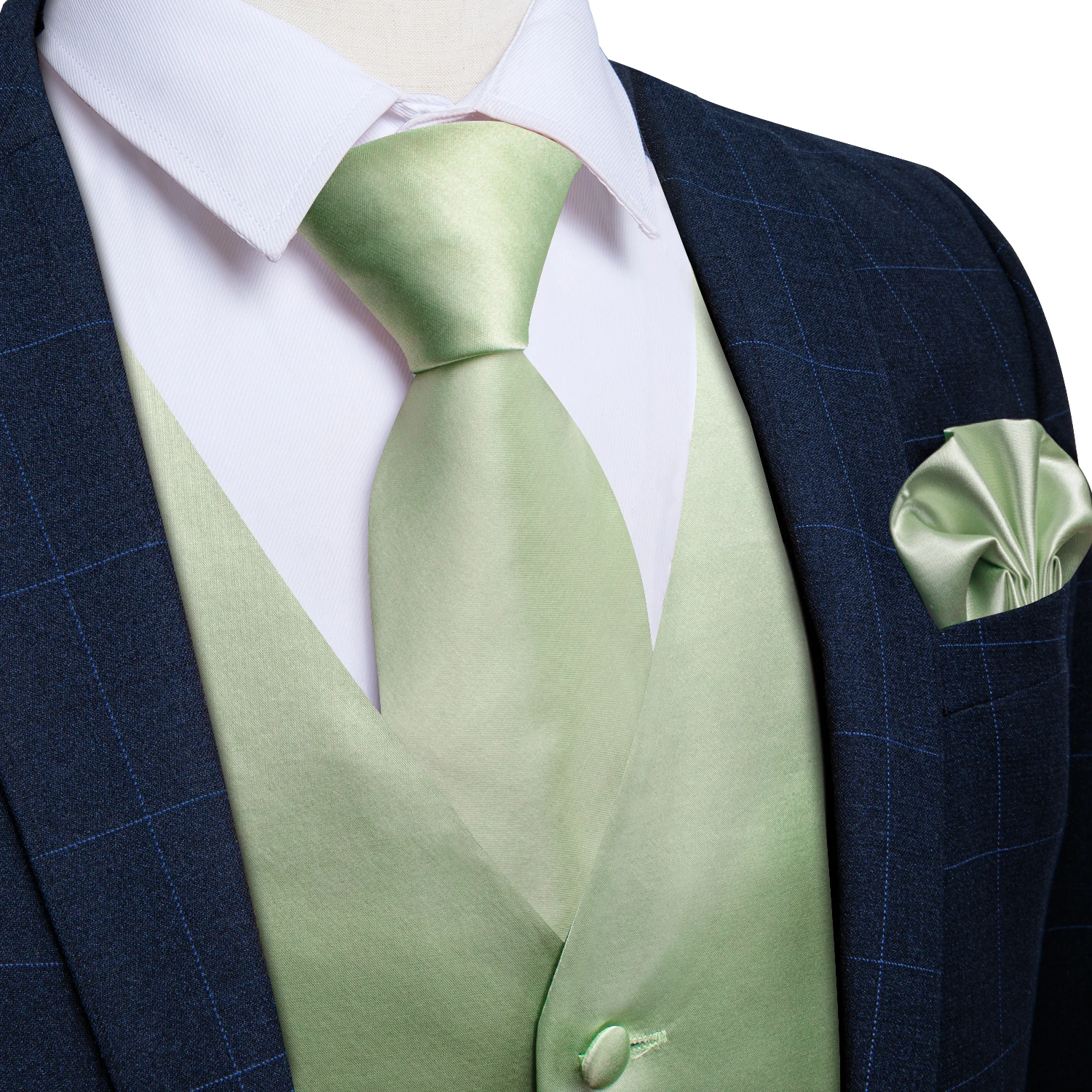 Sage Green Solid Suit Vest for Men Tie Handkerchief Cufflinks Wedding Party Formal Tuxedo Male Blazer Waistcoat