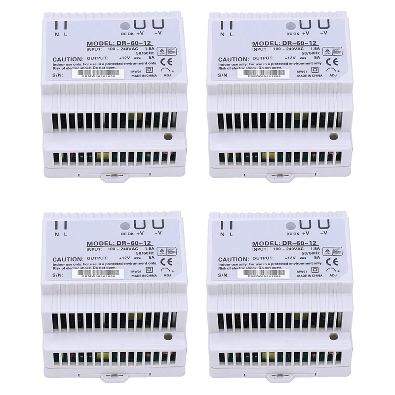 

4X Din Rail Power Supply 60W 12V Ac Dc Converter Dr-60-12 Power Supply 12V 60W Good Quality