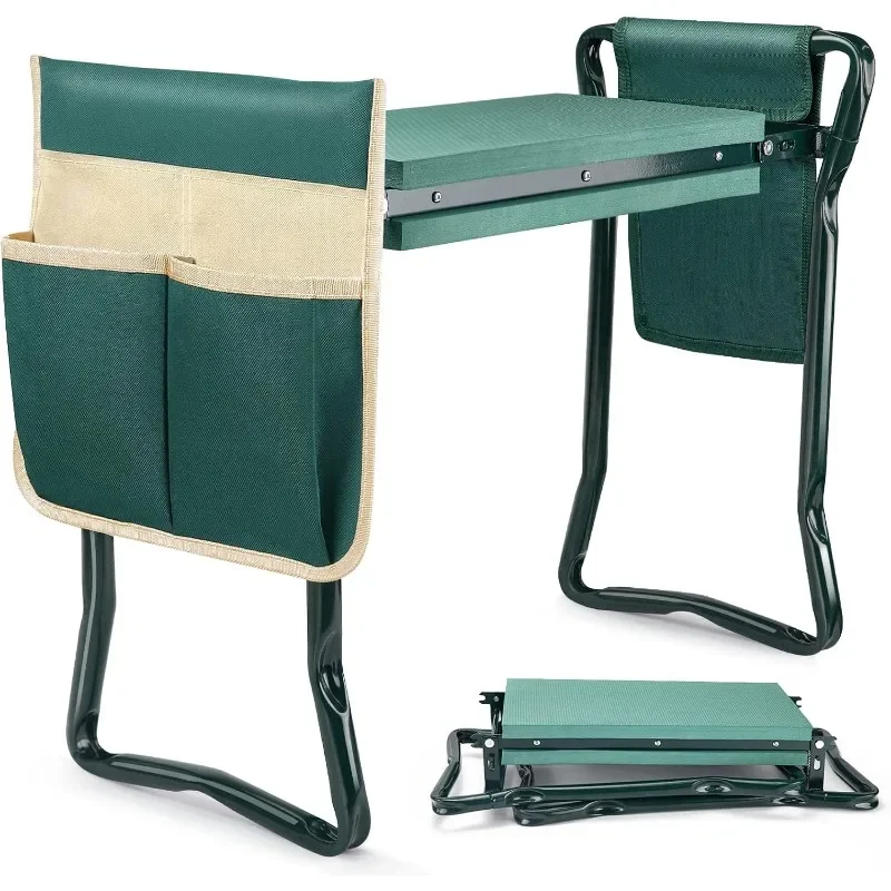 Garden Kneeler and Seat Heavy Duty Gardening Bench with 2 Tool Pouches EVA Foam Pad Foldable Stool To Prevent Knee & Back Pain