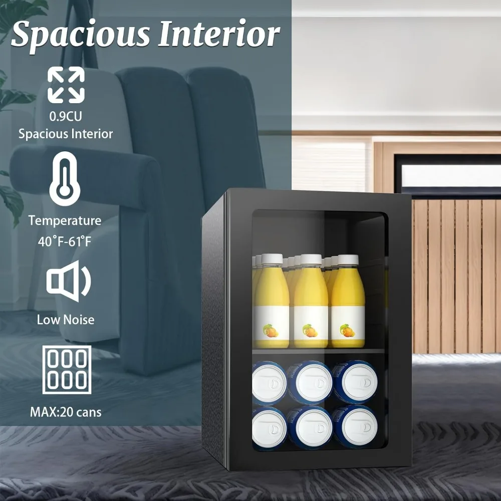 مبرد ثلاجة مشروبات 0.9 قدم مكعب، ثلاجة صغيرة 20 علبة مع باب زجاجي، ومفتاح يمكن التحكم في درجة الحرارة للصودا والبيرة o #5