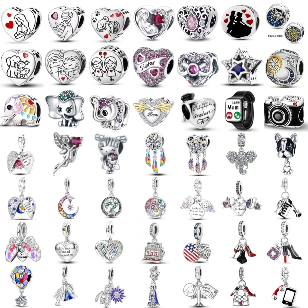 2026 New 925 Silver, Elephant, Camera Beads, Lipstick, High Heels Pendant, Original Bracelet, DIY Accessories, Exquisite Jewelry
