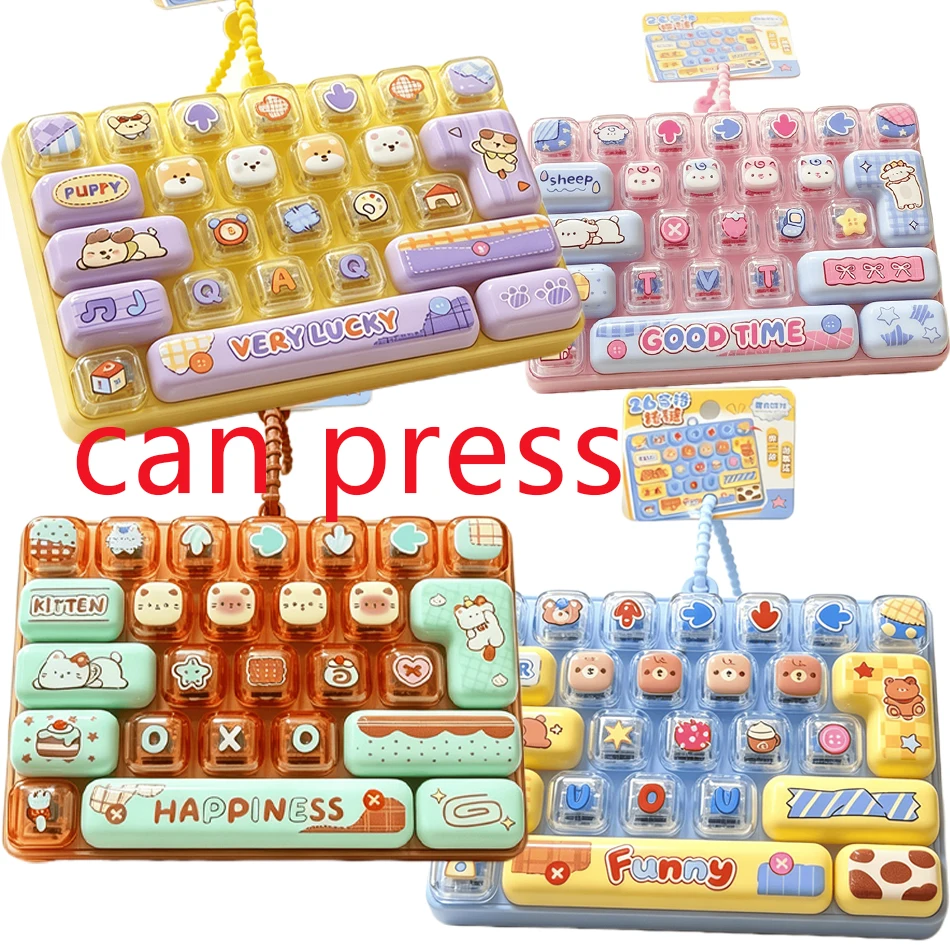 Stress Relief So Cute 26 Grids Simulation Keyboard Keychain Animal Diary Desktop Decoration Student Bag Ornament Gift