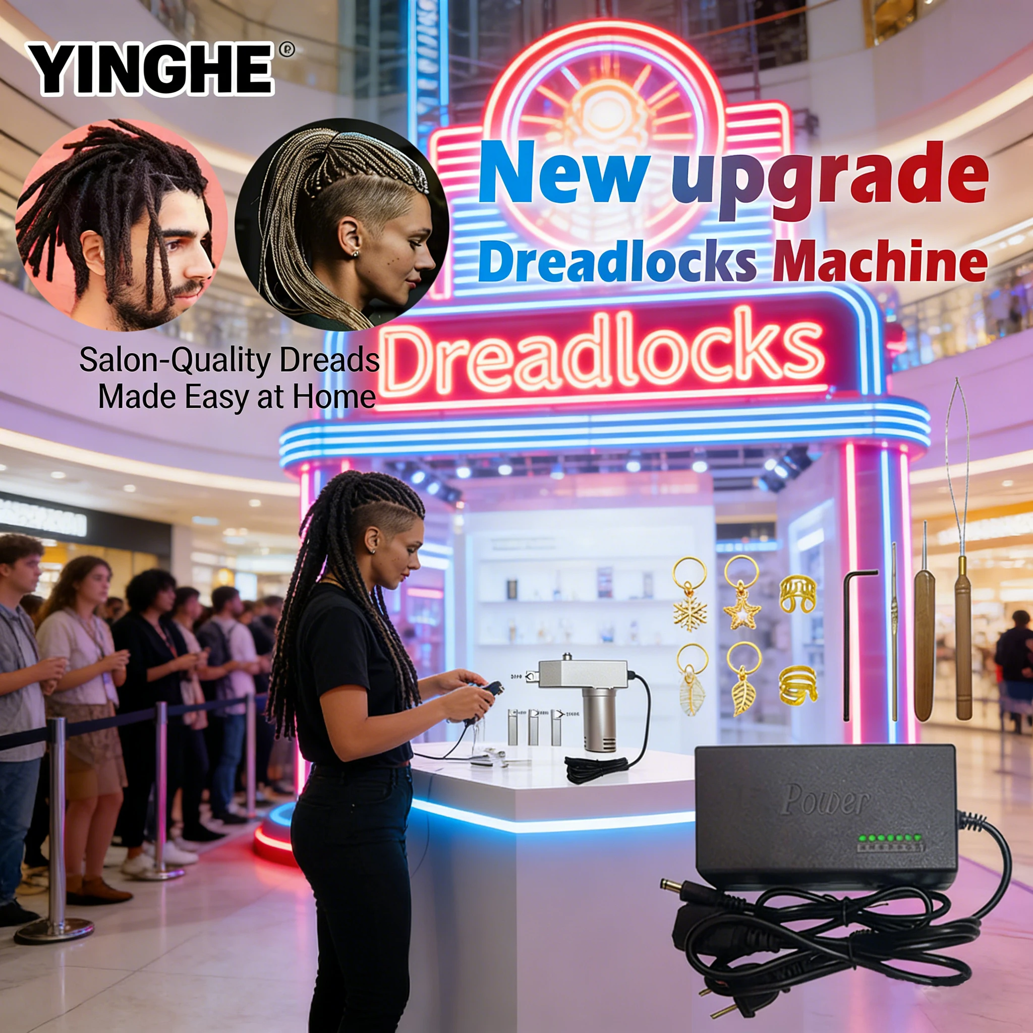 

Профессиональная машина для мгновенного создания дредов - полуавтоматическое устройство для плетения волос с множеством насадок для самостоятельного создания локсов и косичек