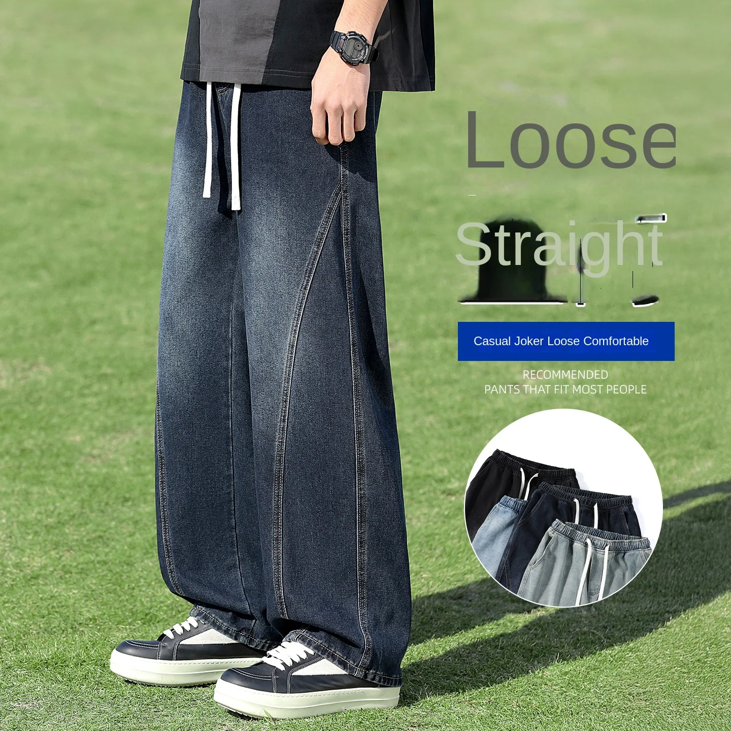 

Man Pants Jeans Baggy Jeans Loose Straight Leg Wide Trousers American Style Patchwork Trendy Y2k Jeans