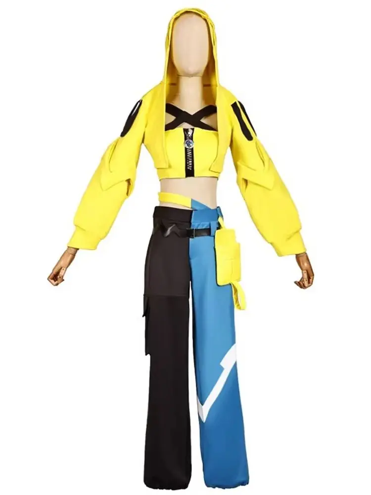 Canari Game Anime Game Z Cosplay Kostüm Maske Gelber Mantel Hose Gelb-Blau Doppelte Requisiten Damen Mädchen Cosplay Halloween Party