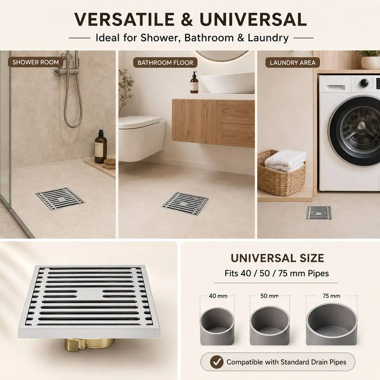 Large Area Fast Drainage 304 Stainless Steel Shower Floor Drain with Odor Insect And Backflow Prevention