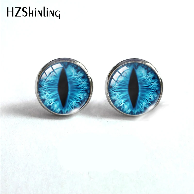 Vintage Colorful Cats Eyes and Dragon Eye Glass Dome Earrings Beauty Dragon Eyes Handmade Jewelry Stainless Steel Earrings