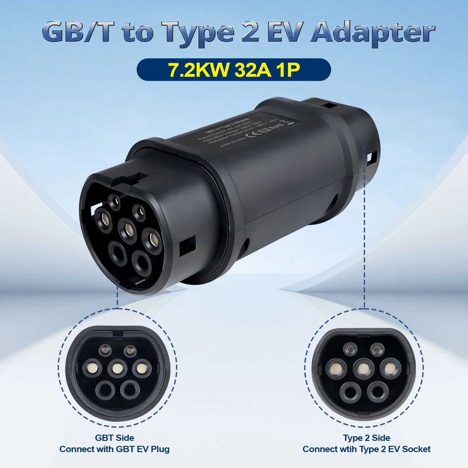 

Kolanky GBT to Type 2 EV Adapter AC 7.2KW/22KW 1P/3P EV Charging Connector for IEC 62196-2 Type 2 Electric Vehicle Charging
