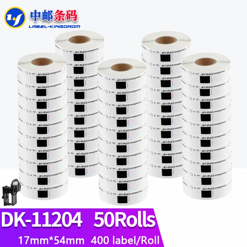 50 Refill Rolls Generic DK-11204 Label 17*54mm 400Pcs Compatible for Brother Thermal Printer White Color DK11204 DK-1204