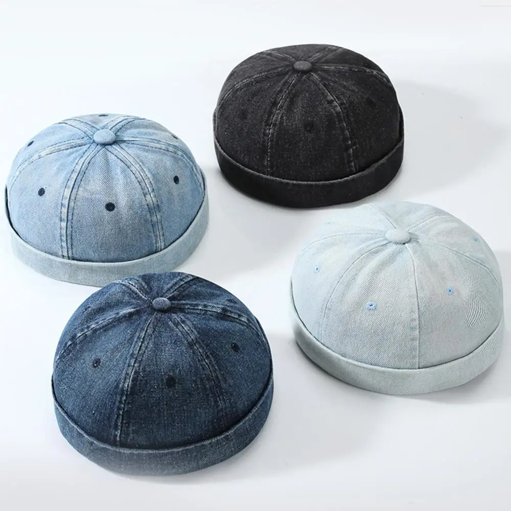 Gorro jeans unissex, chapéu cúpula melão hip hop, chapéu sem aba, vintage, streetwear, gorro docker, chapéu ajustável para pai