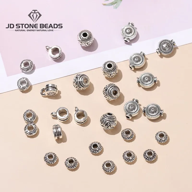 50 Pcs/lot  Alloy Tibetan Silver Plum Bead Ring Link Buckle Small Spacer Bead For Jewelry Making Diy Bracelet Necklace Accessory