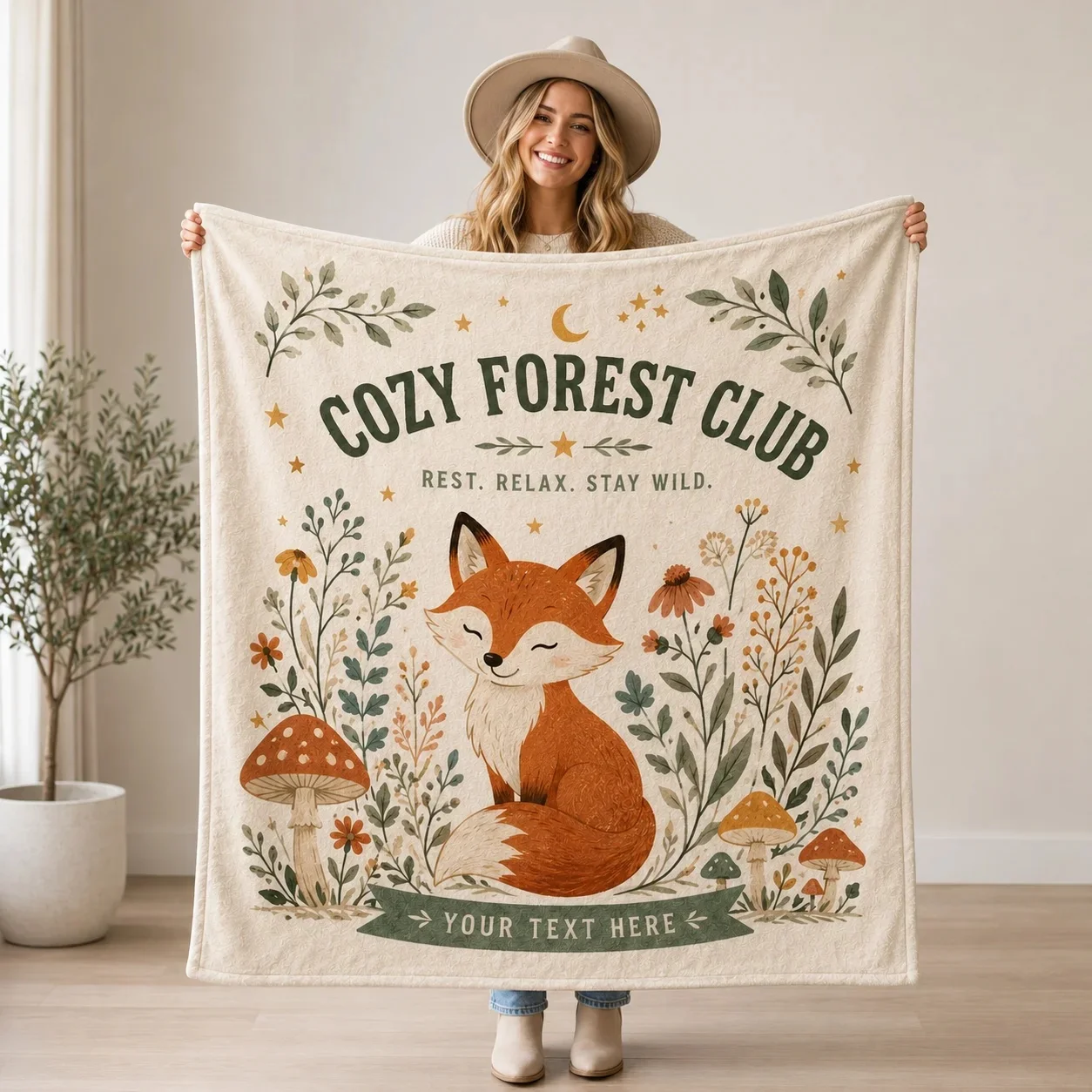 Warm forest, mushroom fox flower theme, soft flannel blanket, suitable for both home and travel