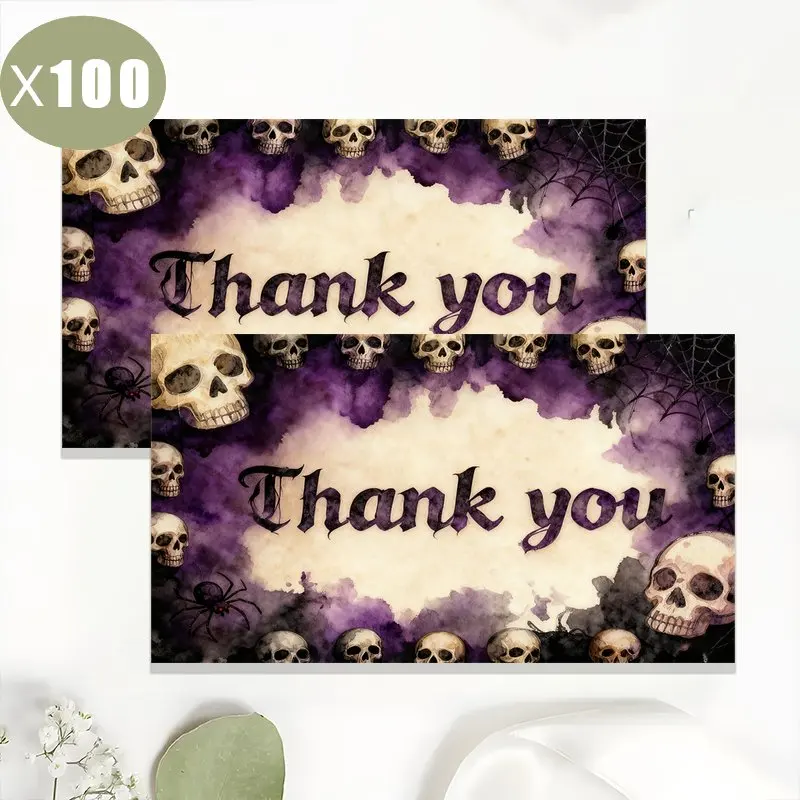 100pcs Vintage Gothic Style Thank-you Cards, Skull Spider Patterns, Dark Thank-you Cards, Gothic Greetings Are The Best Choice