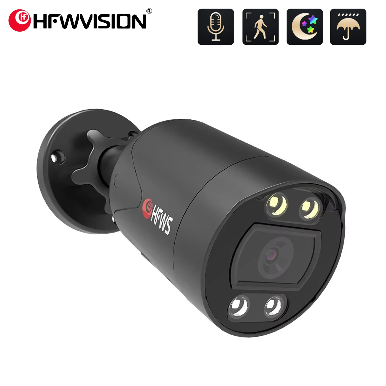 

HFWVISION 4K POE Camera with Two-way Audio, Spotlight, Human Body Detection, 3.8mm Lens, IP66 Weatherproof, Onvif，APP:XM Eye Pro