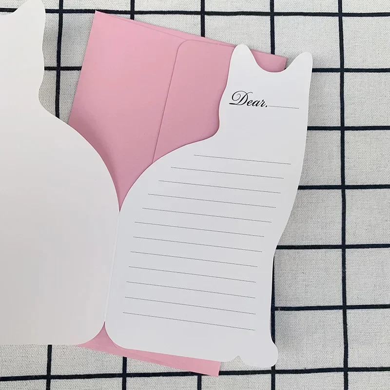 High Quality!1PC Cute Cat Folding Greeting Card Birthday Christmas Cards Envelope Writing Paper Stationery Gifts