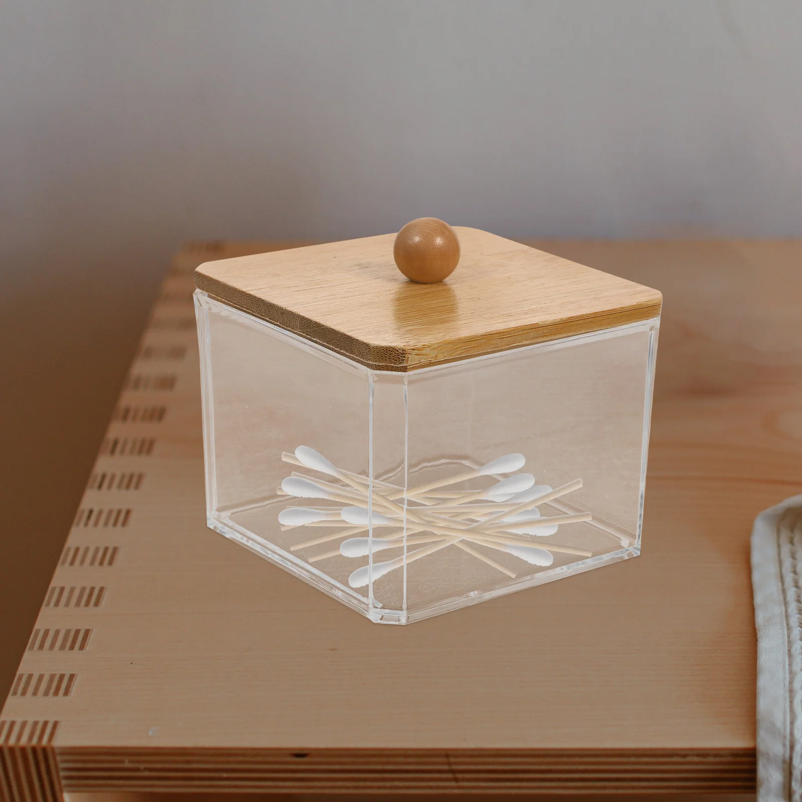 

Makeup Cotton Organizer Lidded Clear Container For Cotton Swabs Balls Rounds Storage Desktop Vanity Holder Pad