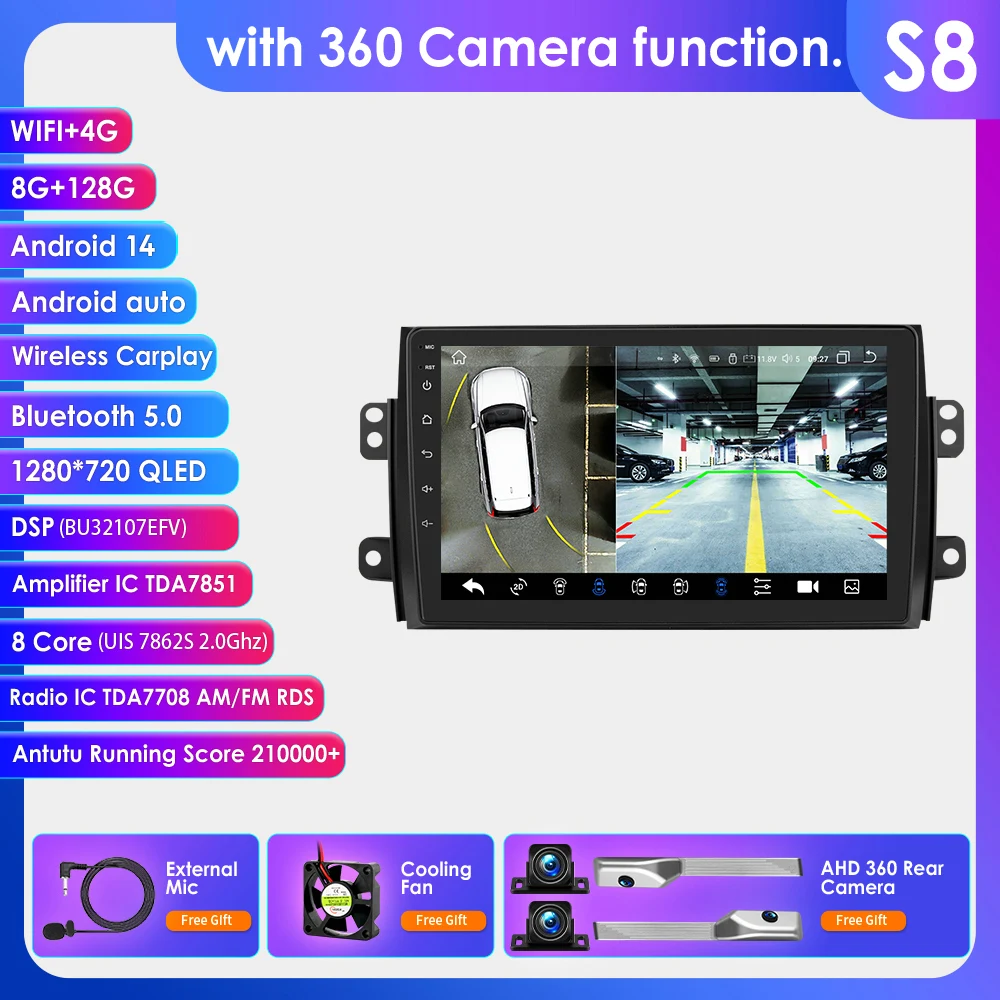 Hizpo Android Systeem Auto Radio Voor Suzuki SX4 2006-2013 Voor Fiat Sedici 2005-2014 Multimedia Navigatie Stereo Draadloze CarPlay GPS 4G SWC 360 Camera