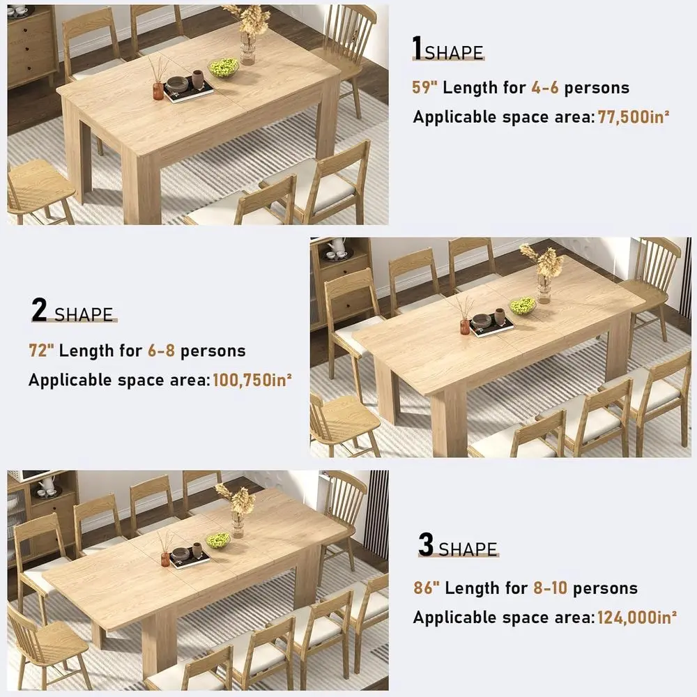 طاولة خشبية حديثة قابلة للتوسيع 59-86، مقاعد 6-10، مثالية للمساحات والتجمعات الصغيرة #2
