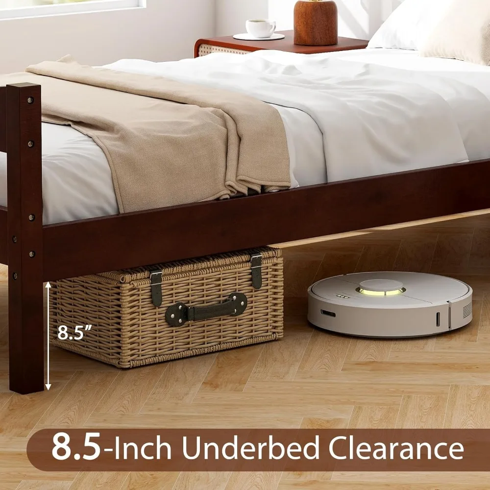 Giantex 木製ベッドフレーム ツインサイズ、素朴なスタイルのプラットフォームベッド、ヘッドボードとフットボード付き、無垢材スラットサポート、ボックススプリング不要