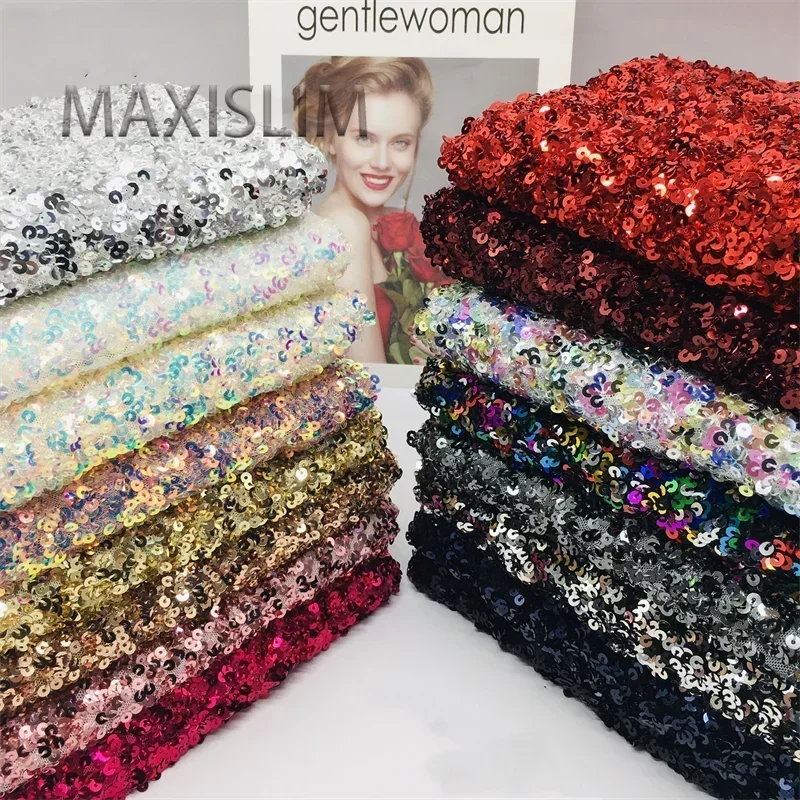 High Density 11Colors 5MM Slightly Elastic Mesh Embroidery Sequin Fabric Party Dresses Wedding Dress DIY Sewing Design Materials