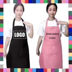 18 renkler özel mağaza logosu Unisex garson pişirme restoran cep ayarlanabilir asılı boyun tırnak çiçek dükkanı görevlisi uzun önlük