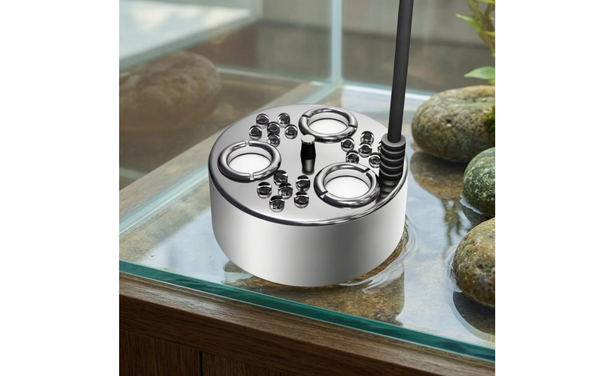 3-Head Pond Fogger Corrosion-Resistant Mist Maker with LED Lights High-Frequency Fogger Compact Humidifier Long-Lasting