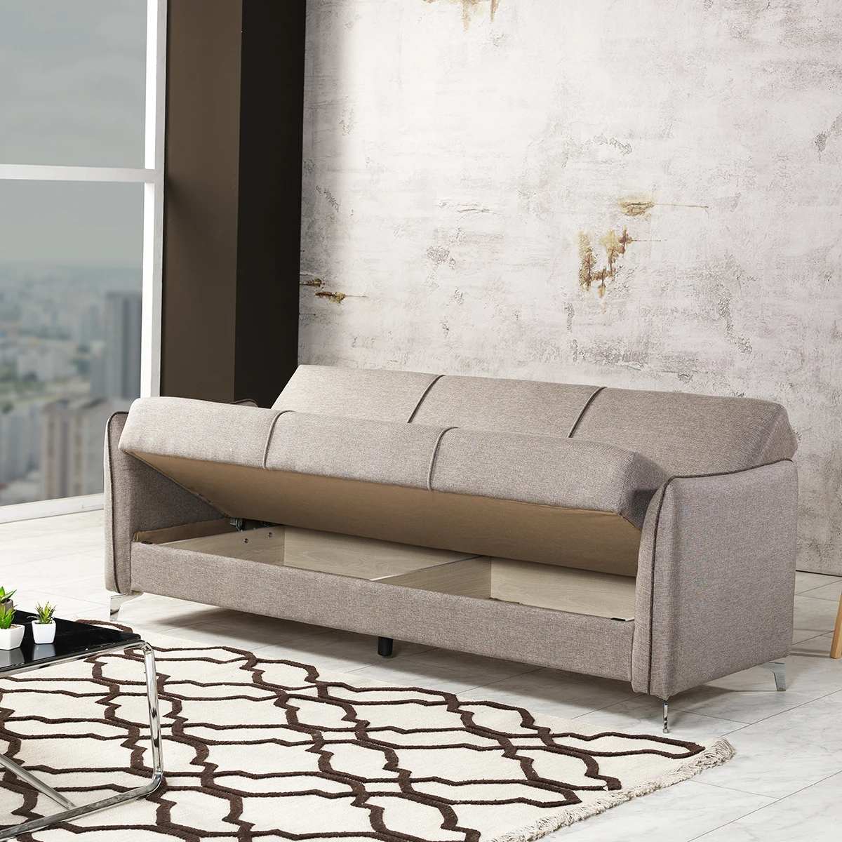 aj-European Convertible Fabric Sofa Bed Single Double Folding Sofa Cum Bed Living Room Furniture Space Saving Sofa Bed