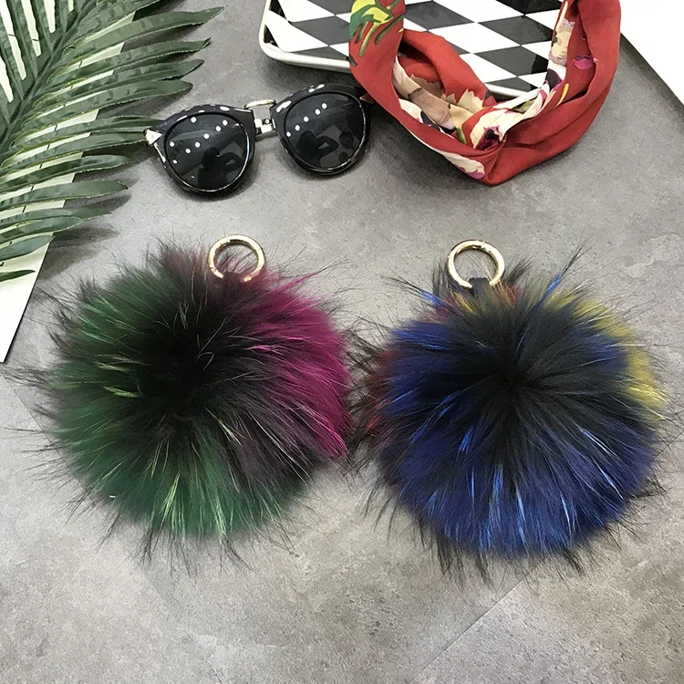 15cm Luxury Brand Fluffy Real Fox Fur Ball PomPom Multicolor Genuine Fur Keychain Metal Ring Pendant Bag Charm For Women