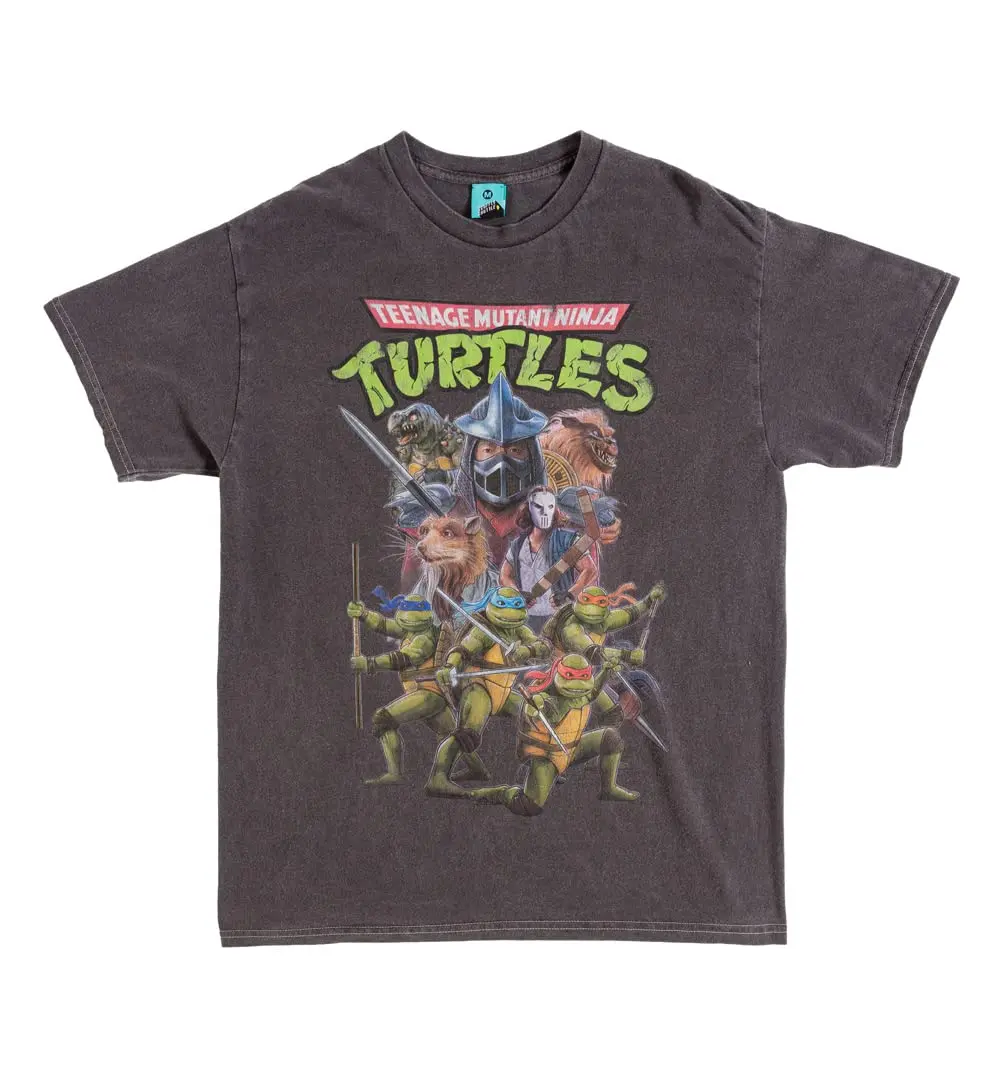 Teenage Mutant Ninja Turtles Retro Movie Vintage Wash Charcoal T Shirt