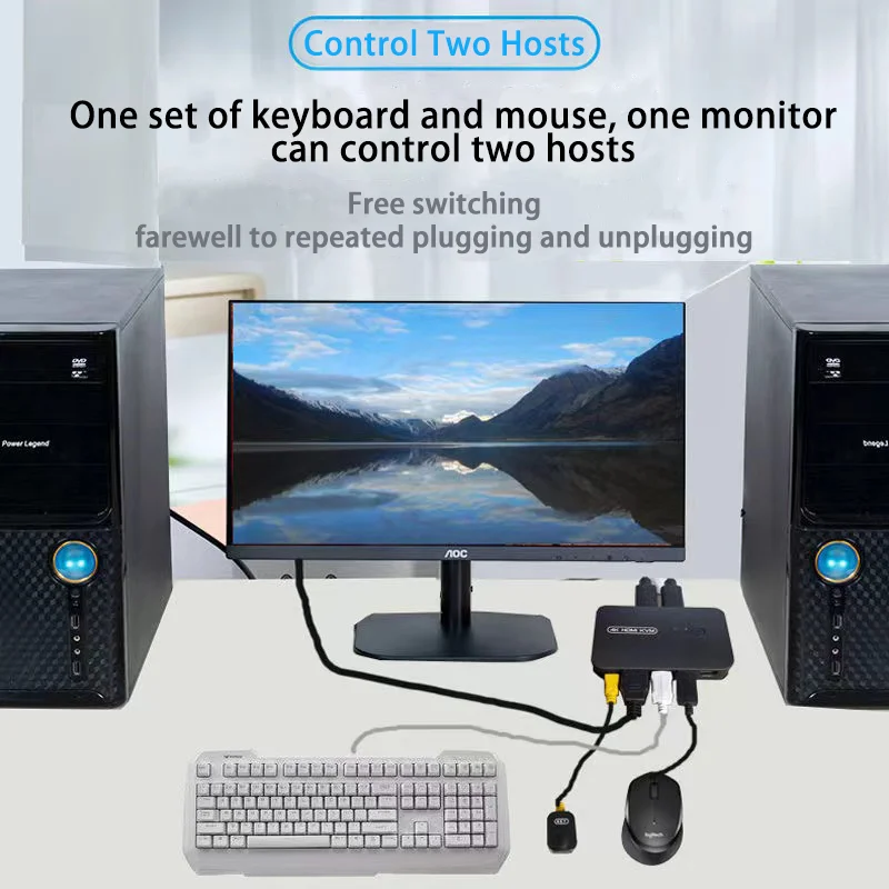 HDTV KVM Switch 2/4/8 Port 4K@30Hz 4-in-1-out Multiple Computers Share 1one Monitor Keyboard & Mouse with 3 USB 2.0 Ports