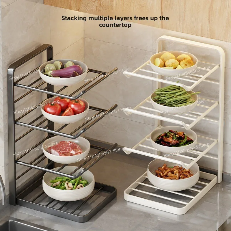 Kitchen preparation rack Large capacity Multifunctional countertop Dish storage Wall hanging Vegetable microwave cleaner
