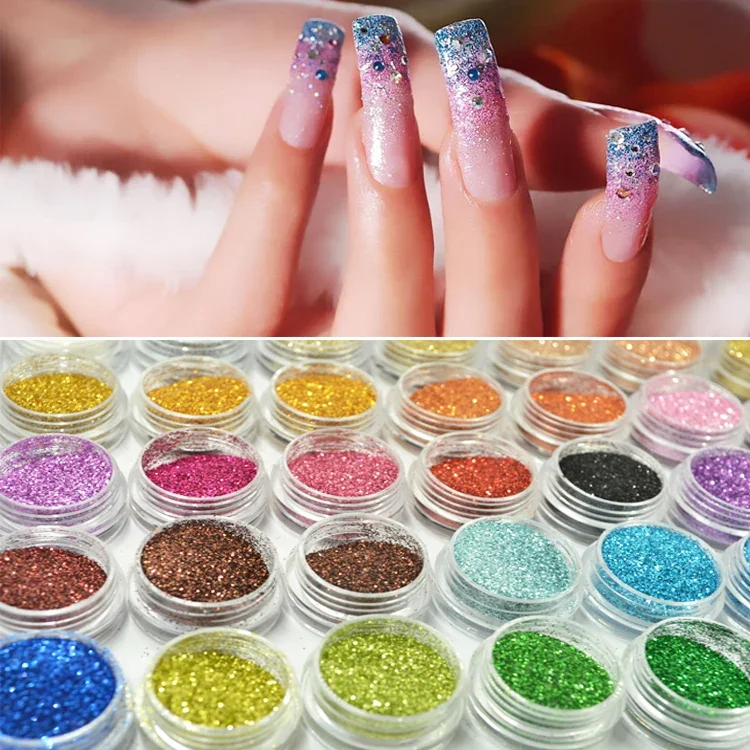 (0,2 mm) Kit di decorazione per polvere in polvere con glitter fini per manicure Shinning Glitter per punte acriliche Gel UV Decorazione artigianale per nail art fai da te