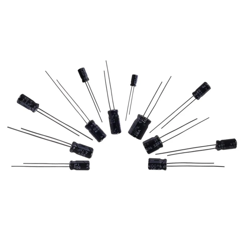 500Pcs 24 Nilai 16-50V 0.1-1000uF Kit Beragam Kapasitor Elektrolit Kapasitor Elektrolit Logam Kit Kapasitor Tegangan Rendah