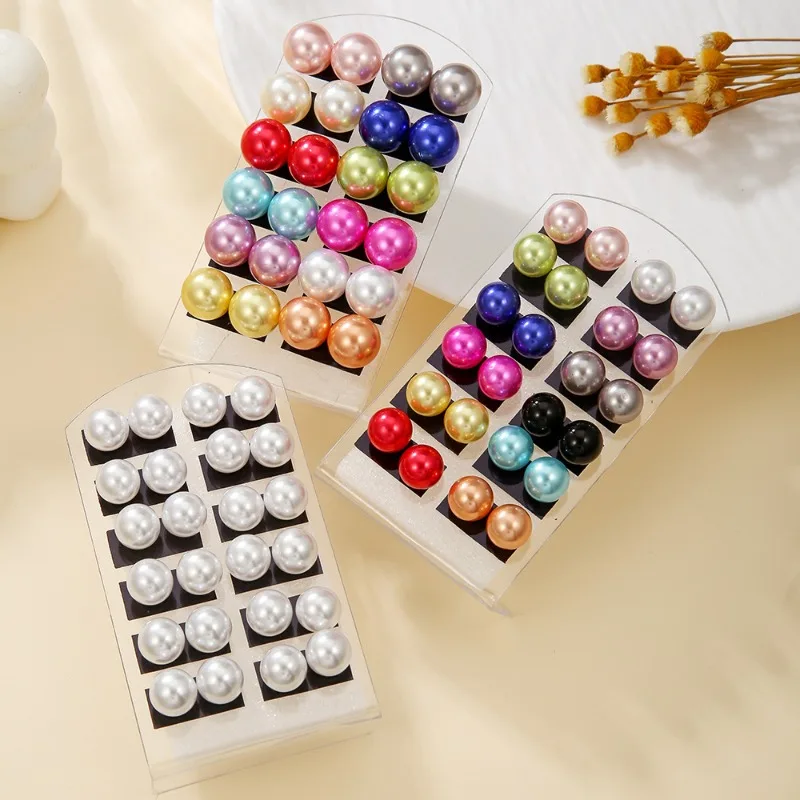 Multi-color Stud Earring Combo Set Round Gloss High-luster Imitation Pearl Earrings Minimal Premium Ear Jewelry Gifts for Women