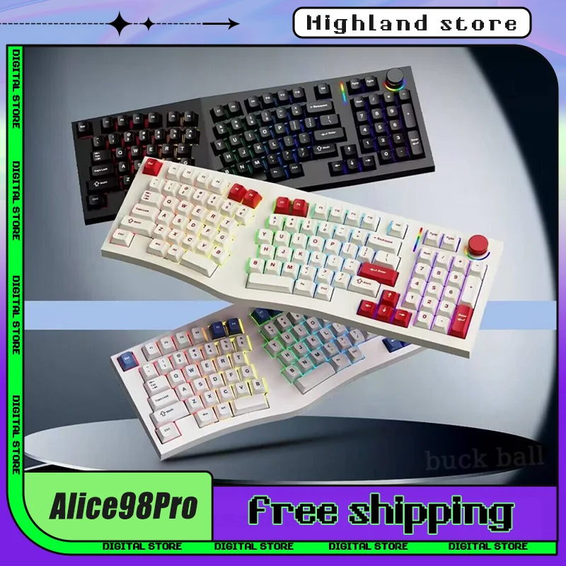 feker alice98pro modo teclado mecanico sem fio ergonomia alice teclados rgb hot swap personalizado alice98 pro teclado de jogo novo 01