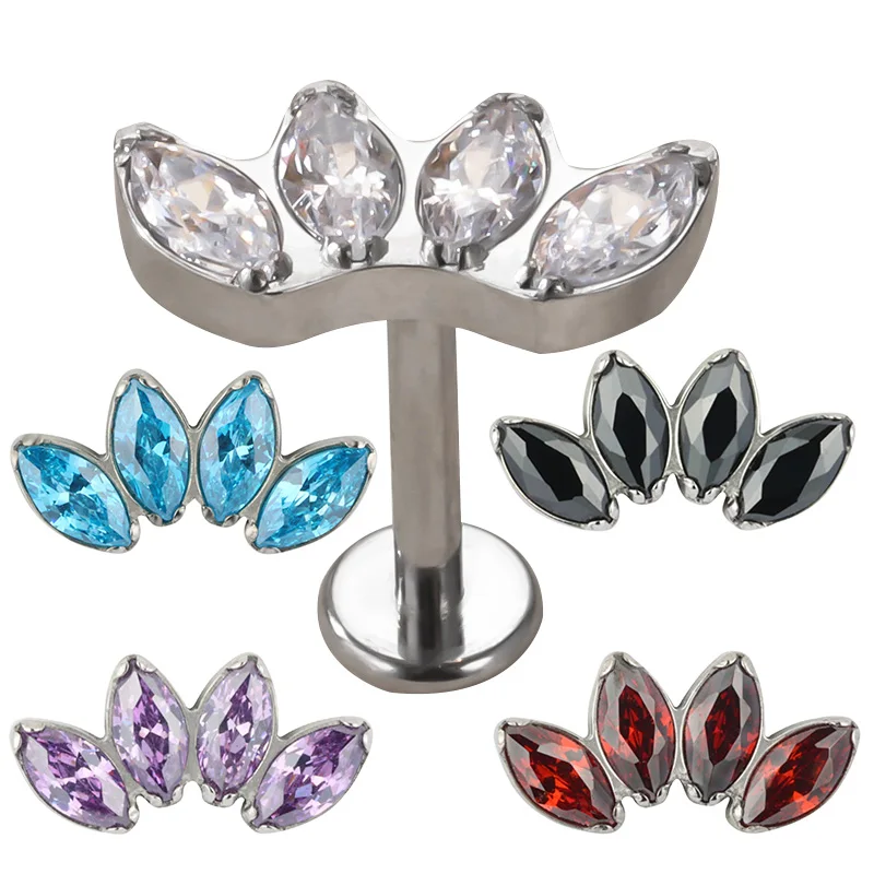 Anneau de lèvre supérieur en titane G23, 4 CZ, oreille Cartilage Labret, clous d'oreille, Piercing brillant, bijoux pour le corps, vente en gros