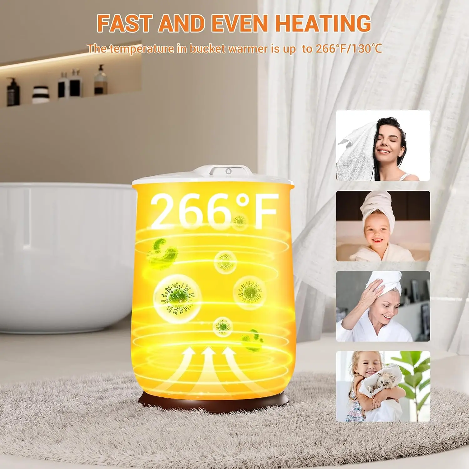 20L Portable Electric Heater Large Towel Warmer Bucket with LED Display, Heated Tower Warmer with Heating Mode 30/60/90 Min and Delay Time 0.5-24H Adjustable for Bathroom, Spa for Winter